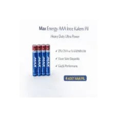 Max Energy AAA İnce Kalem Pil 1.5V R03 Heavy Duty Ultra Power 4 lü 1 Paket